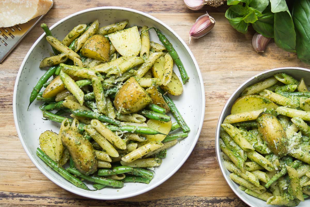 Pasta with Green Beans Potatoes and Pesto Recipe Elle Republic