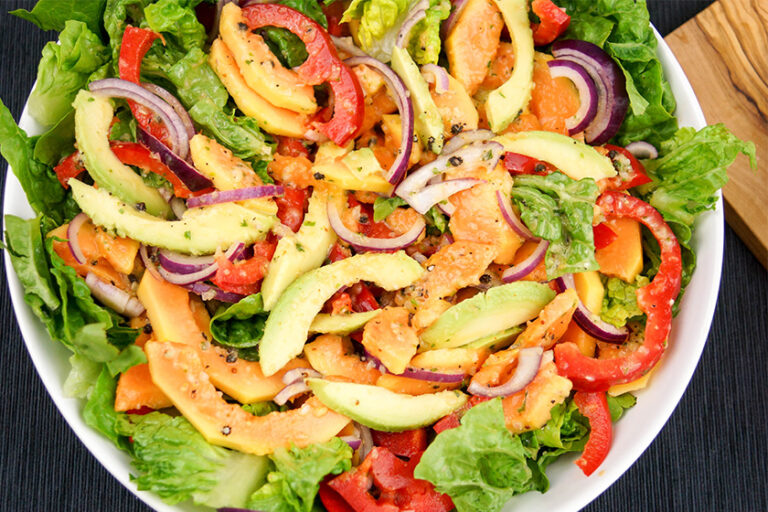 Papaya Avocado Salad in a Sweet Papaya Seed Dressing