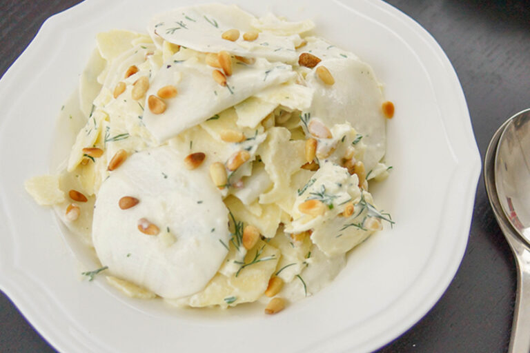 White Radish Salad with Apple, Fresh Dill & Pine Nuts