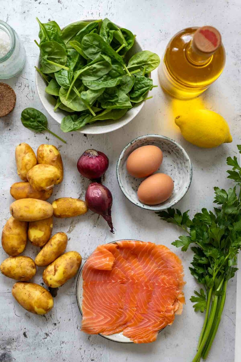 Zutaten für warmer Kartoffelsalat mit Räucherlachs