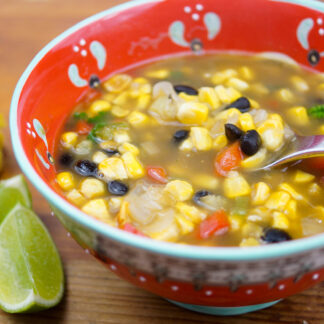 Spicy Black Bean Soup with Roasted Corn