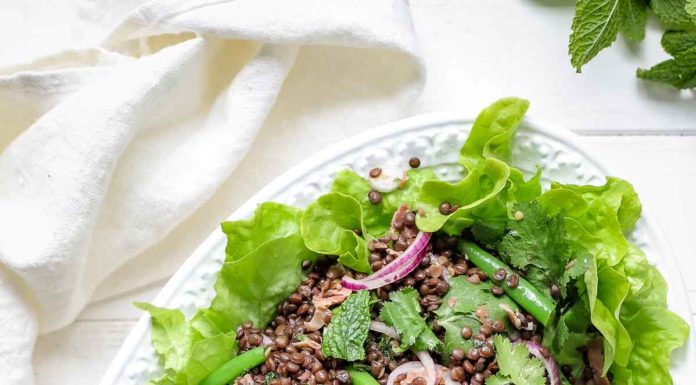 Beluga Linsen Salat mit grünen Bohnen & Zitrone-Minz-Dressing und ParmaschinkenRezept