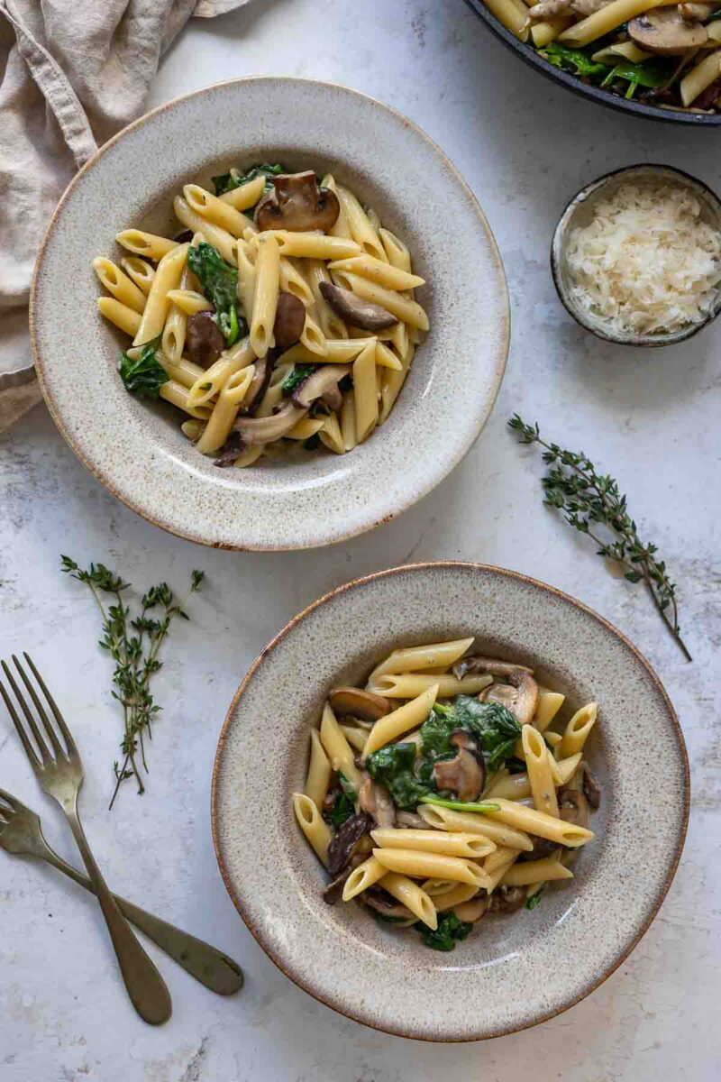 Pasta in a Gorgonzola Sauce with Spinach, Mushrooms and Fresh Herbs