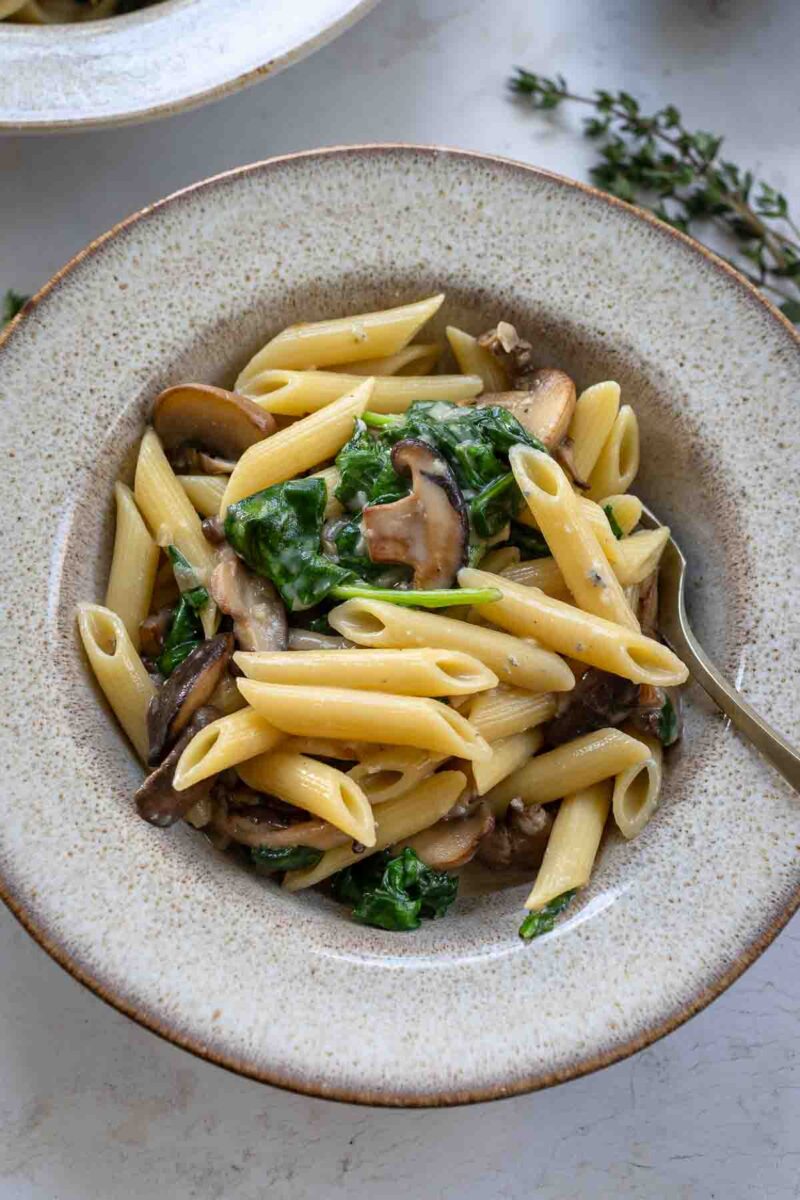 Pasta in a Gorgonzola Sauce with Spinach, Mushrooms and Fresh Herbs