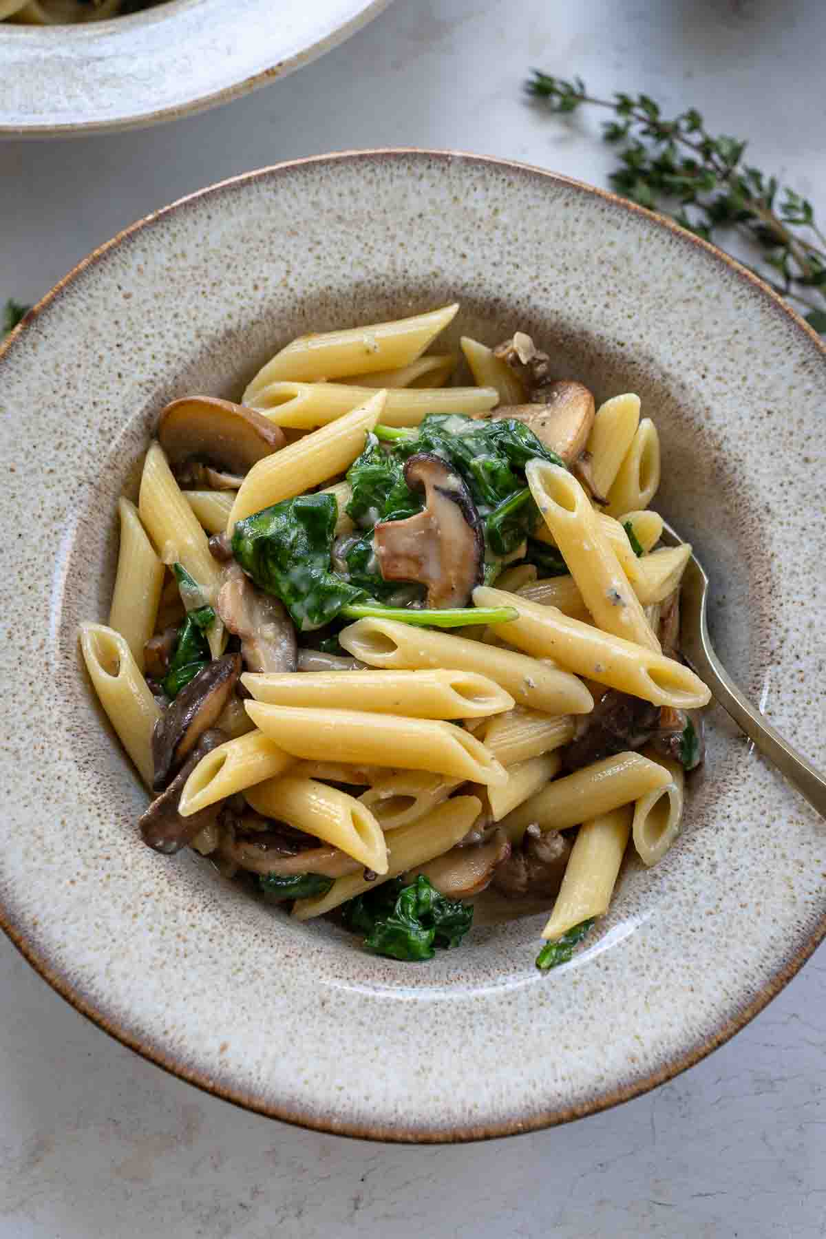 Pasta in a Gorgonzola Sauce with Spinach, Mushrooms and Fresh Herbs