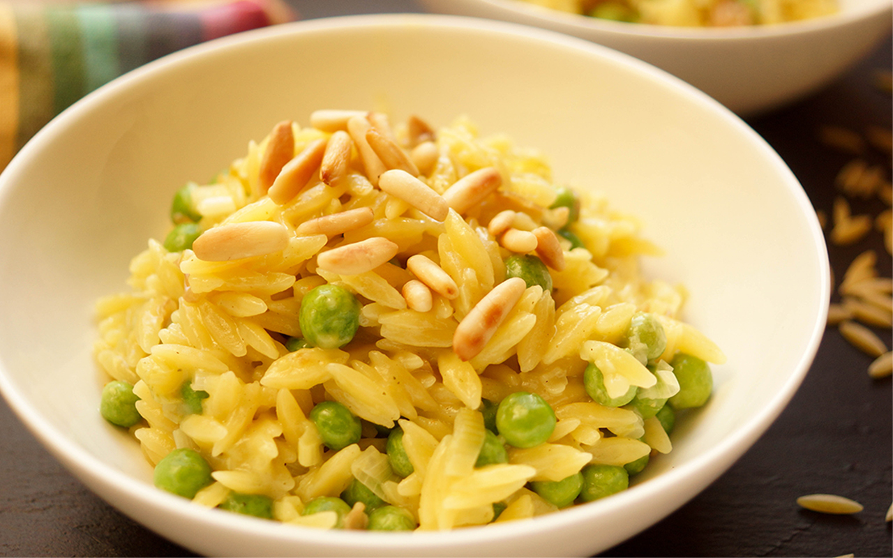 Orzo Risotto with Peas, Prosciutto and Pine Nuts | Recipe | Elle Republic