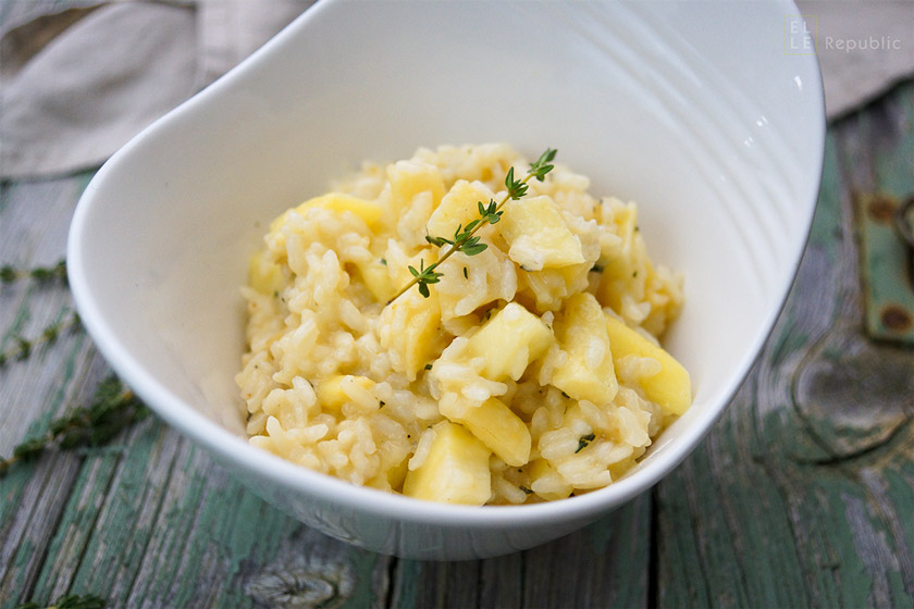 Pastinaken Apfel Risotto Rezept mit Thymian, Rosmarin, und Pinienkernen