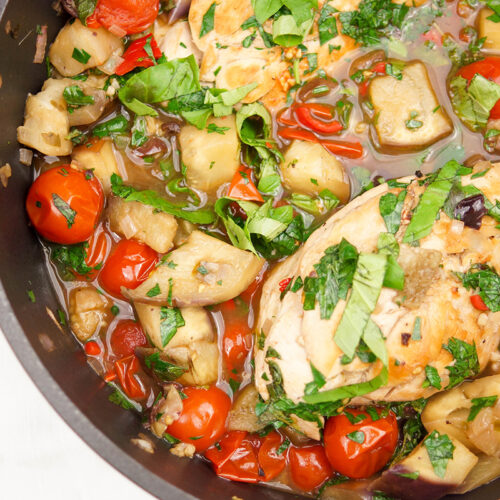 Hähnchen alla Puttanesca mit Aubergine | Rezept | Elle Republic