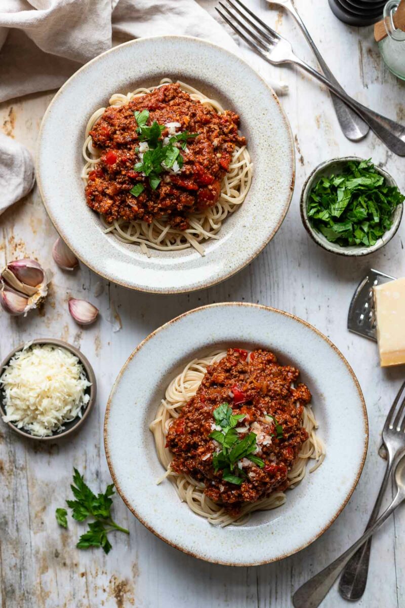 Slow Cooked Meat Sauce served with pasta