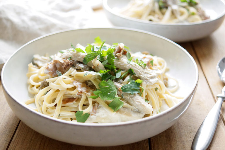 Pasta with Oyster Mushrooms, Prosciutto and Fresh Sage