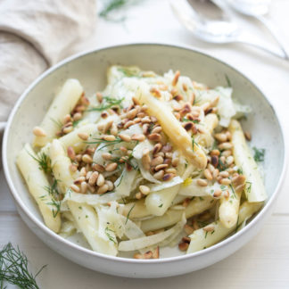 White Asparagus Salad with Fennel, Dill, Pine Nuts