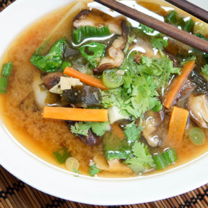 Miso Soup with Shiitake Mushrooms and Baby Bok Choy