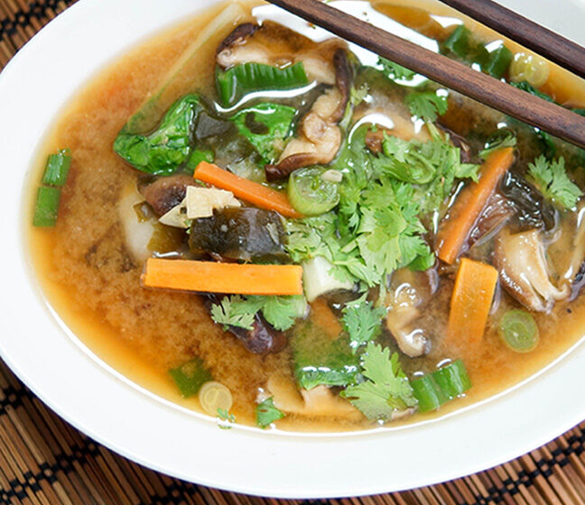 Miso Soup with Shiitake Mushrooms and Baby Bok Choy