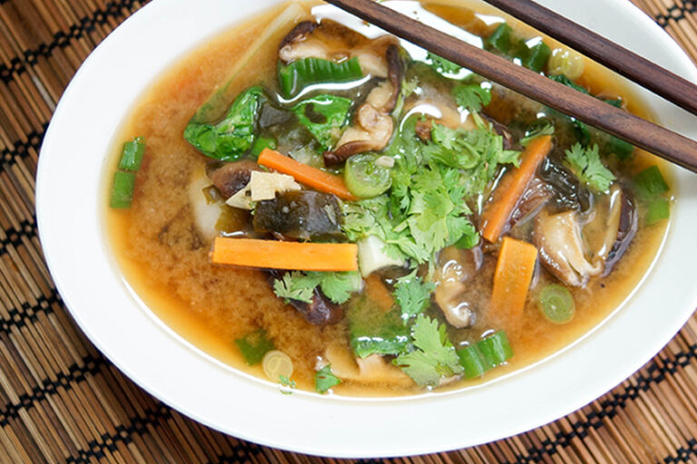 Miso Soup with Shiitake Mushrooms and Baby Bok Choy