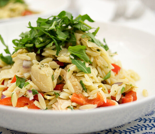 Mediterranean Orzo with Tuna, Artichokes, Parsley and Mint