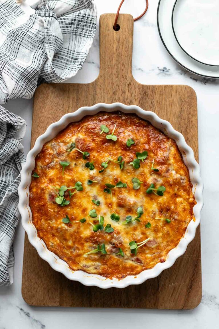 Quiche Rezept mit Spinat, Parmaschinken und Pilzen (ohne Boden)