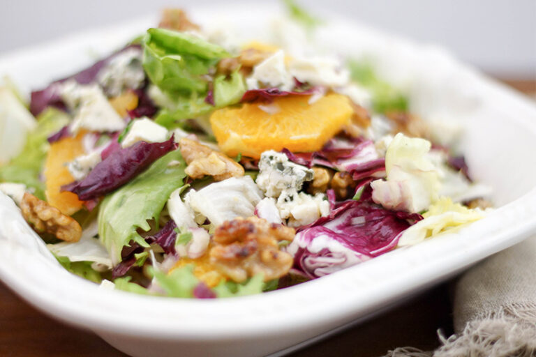Frisée Salad with Roquefort, Candied Walnuts and Oranges