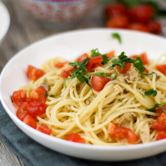 Spaghetti with Tuna-Caper-Olive Pesto