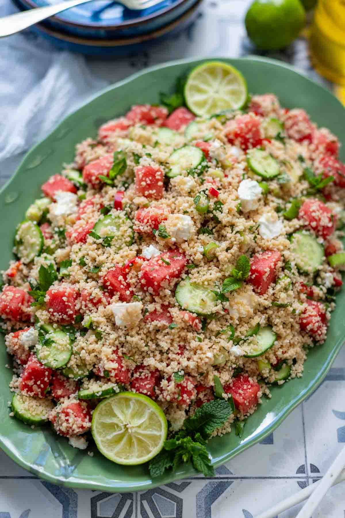 Couscous Salat mit Wassermelone und Gurken