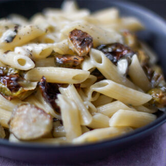 Pasta with Roasted Brussels Sprouts and Blue Cheese