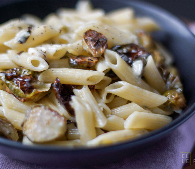 Pasta with Roasted Brussels Sprouts and Blue Cheese