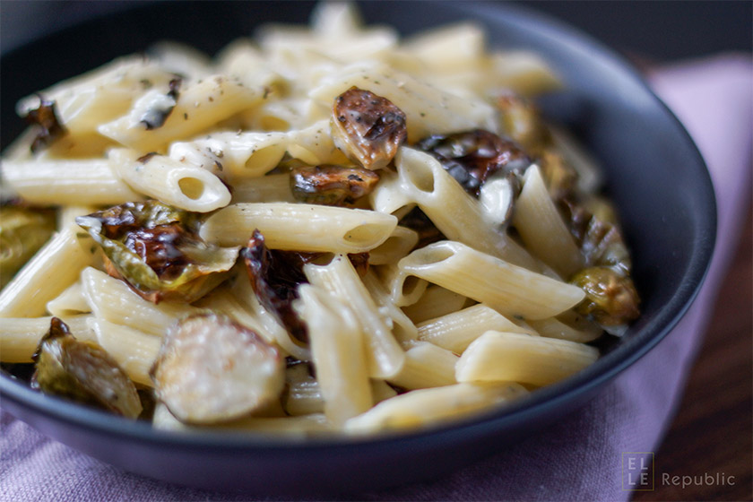 Pasta with Roasted Brussels Sprouts and Blue Cheese