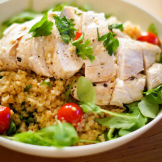 Chicken with Bulgur, Lemon, Herbs and Tomatoes