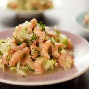 Büsumer Krabbensalat (Original) mit Nordseekrabben, Dill, Gurke, Zitronensaft, Olivenöl