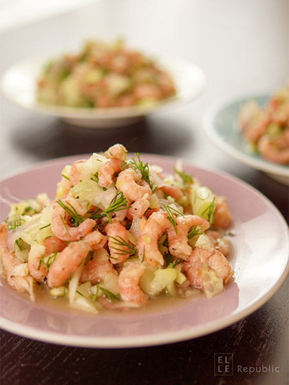 Büsumer Krabbensalat (Original) mit Nordseekrabben, Dill, Gurke, Zitronensaft, Olivenöl