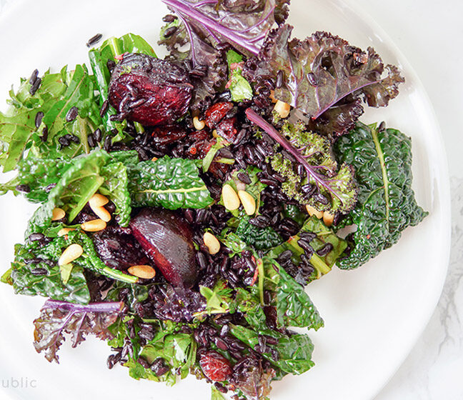 Wintery Kale Salad with Black Rice and Roasted Beets