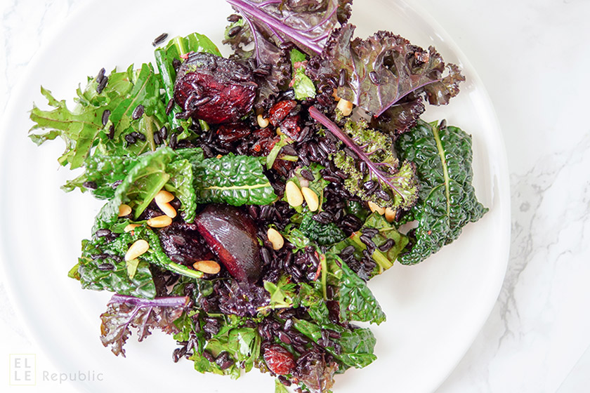 Wintery Kale Salad with Black Rice and Roasted Beets