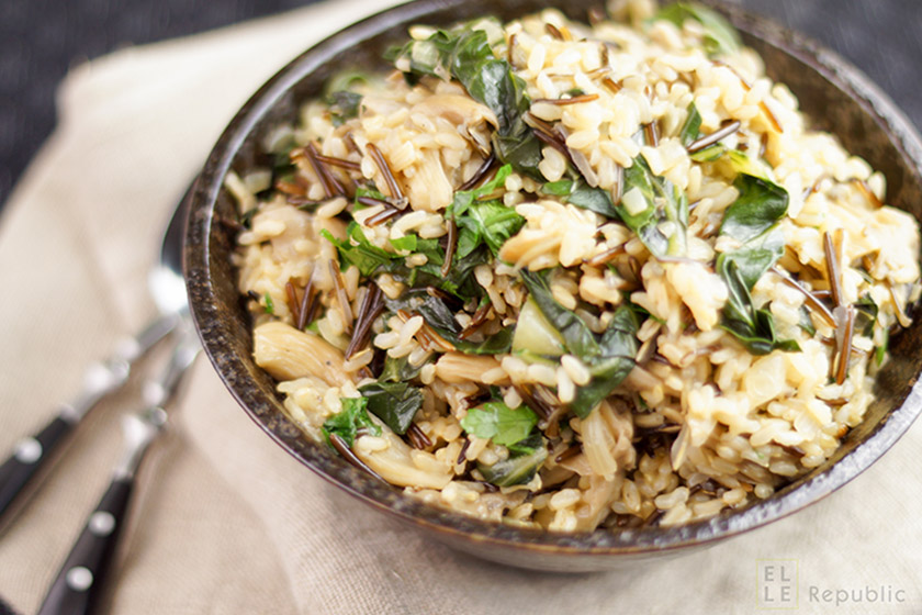 Wild Rice with Oyster Mushrooms and Swiss Chard