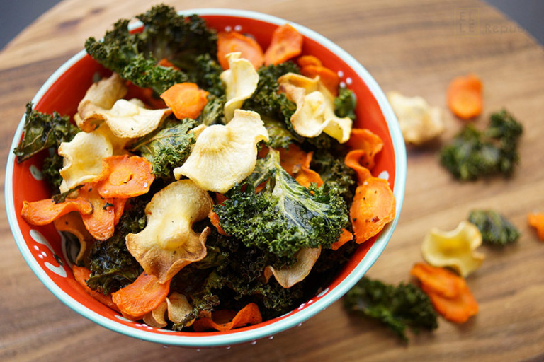 Homemade Kale Chips with Carrot and Parsnip