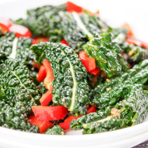 Asian Kale Salad with Pointed Red Pepper and Sesame-Ginger Dressing