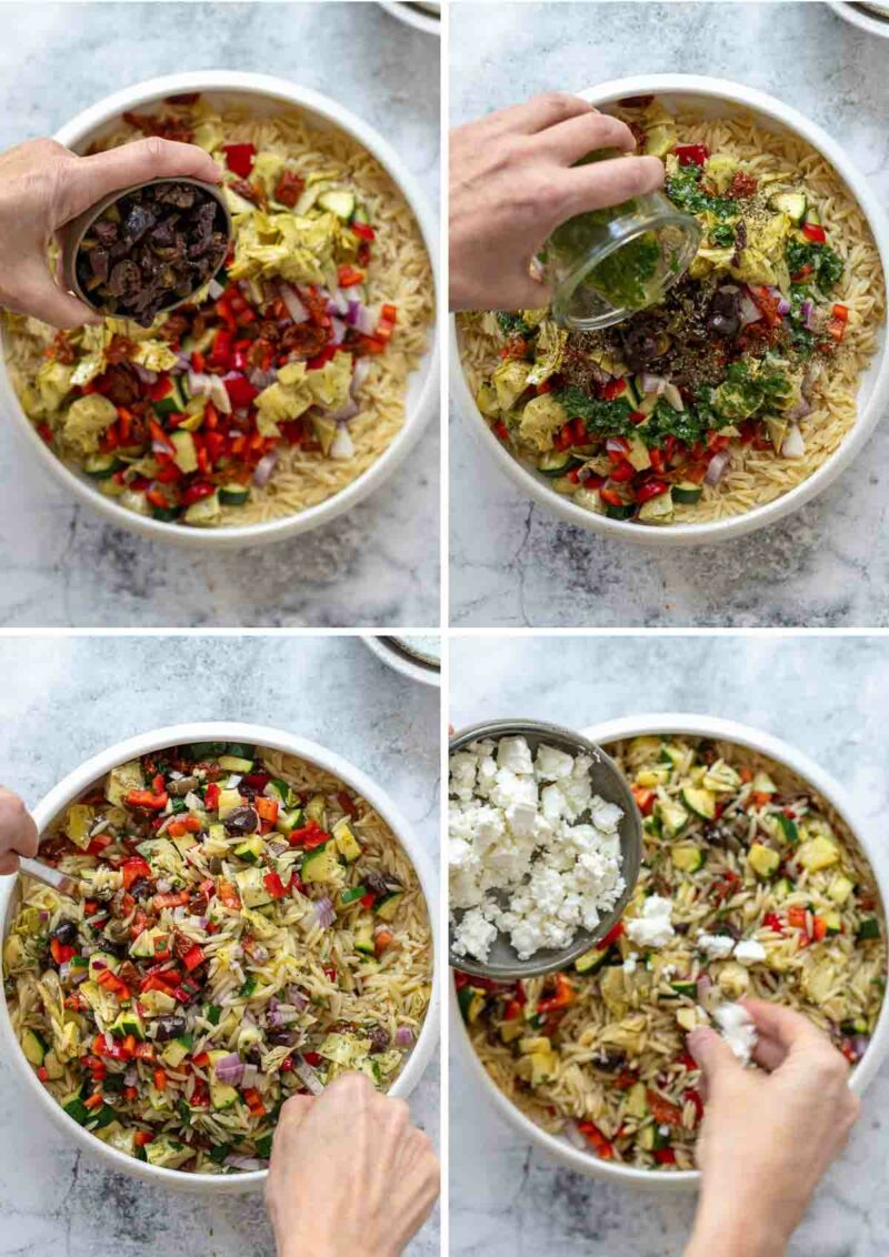 Steps to make Kritharaki Salad - Mediterranean Orzo Pasta Salad with Feta Recipe