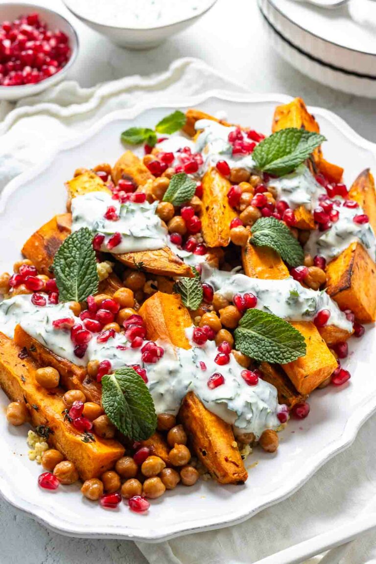 Süßkartoffeln im Ofen mit Kichererbsen