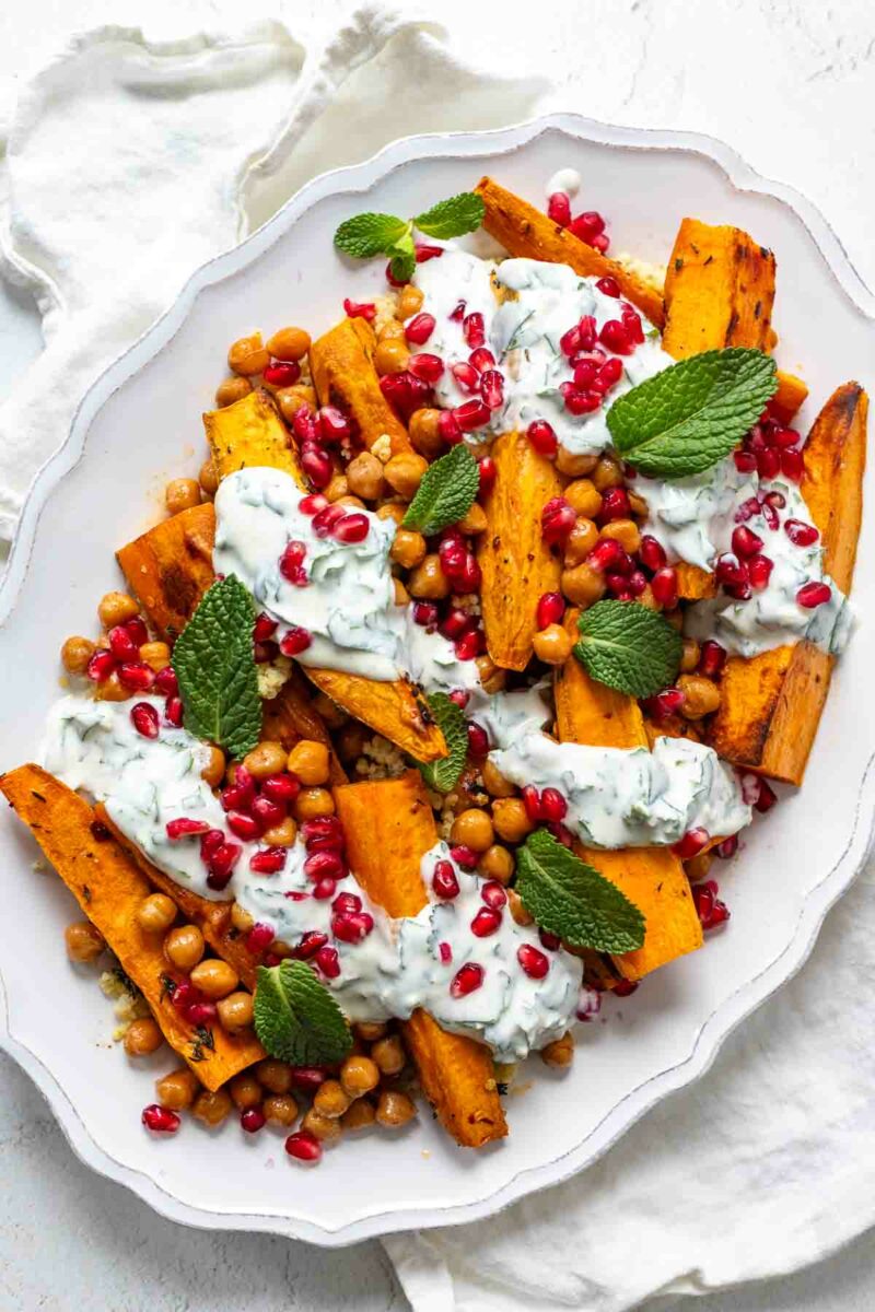 Süßkartoffeln im Ofen mit Kichererbsen