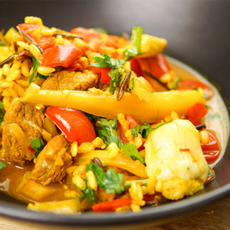 Lamb Paella with Fennel, Artichokes and Tomato