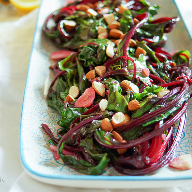 Sautéed Beet Greens with Garlic, Lemon & Almonds