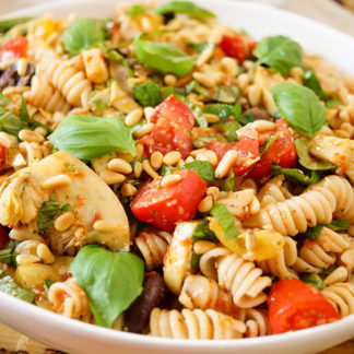 Caprese Pasta Salad with Artichokes and Olives