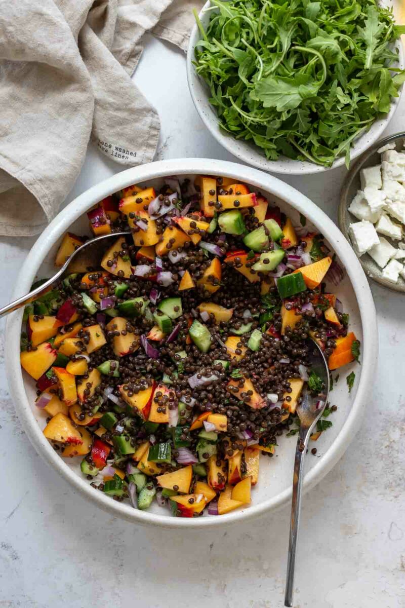 Preparing Nectarine Lentil Salad
