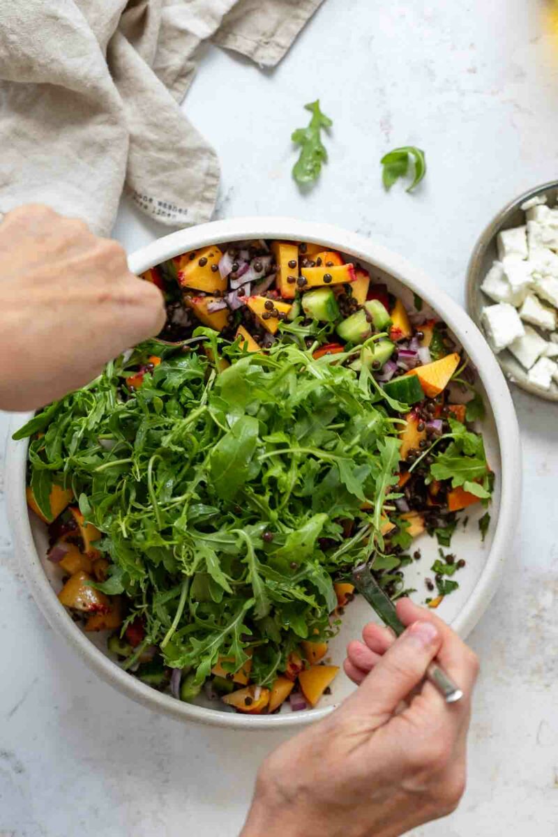 Preparing Nectarine Lentil Salad