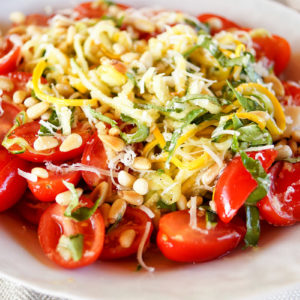 Zucchini Noodle Salad with Tomato, Basil and Pine Nuts