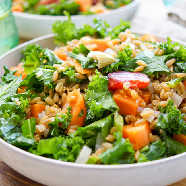 Roasted Beet and Sweet Potato Kale Salad