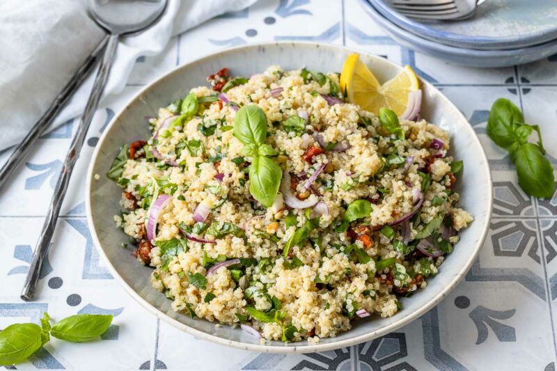 Mediterranean Quinoa Salad with Sun-Dried Tomatoes & Capers