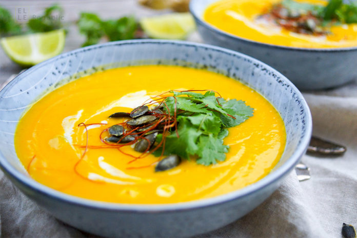 Thai Kürbis-Möhren-Suppe Rezept, vegan, low-fat, Butternusskürbis, Butternut-Kürbis