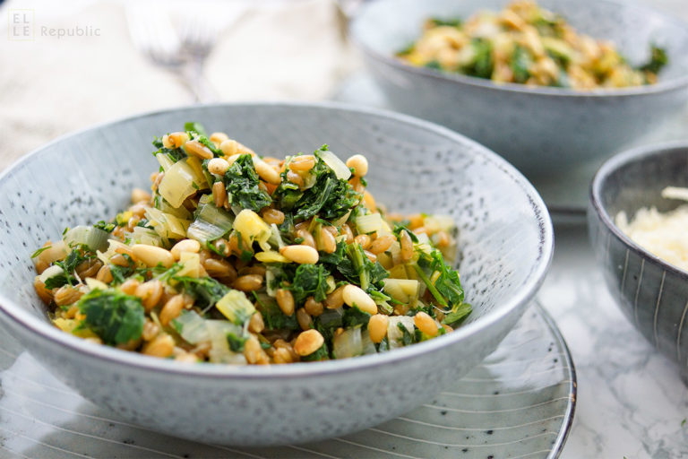 Dinkel-Risotto mit Lauch und Grünkohl, Vegan