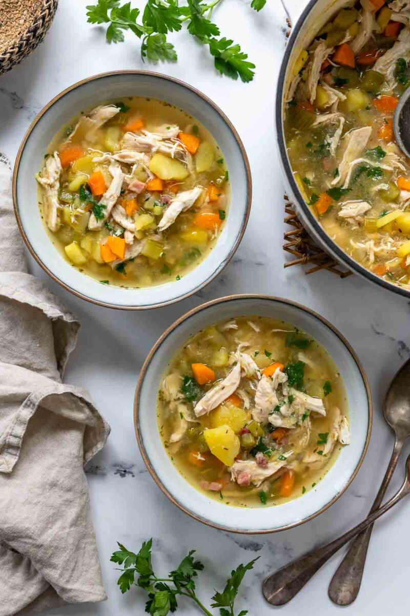 Simple Chicken Potato Soup with carrots and thyme