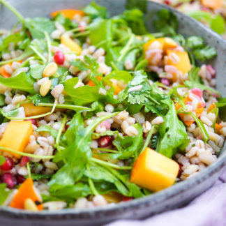 Barley Salad with Kaki, Pomegranate & Pine Nuts