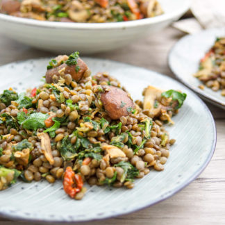 Puy Lentils with Mushrooms and Kale